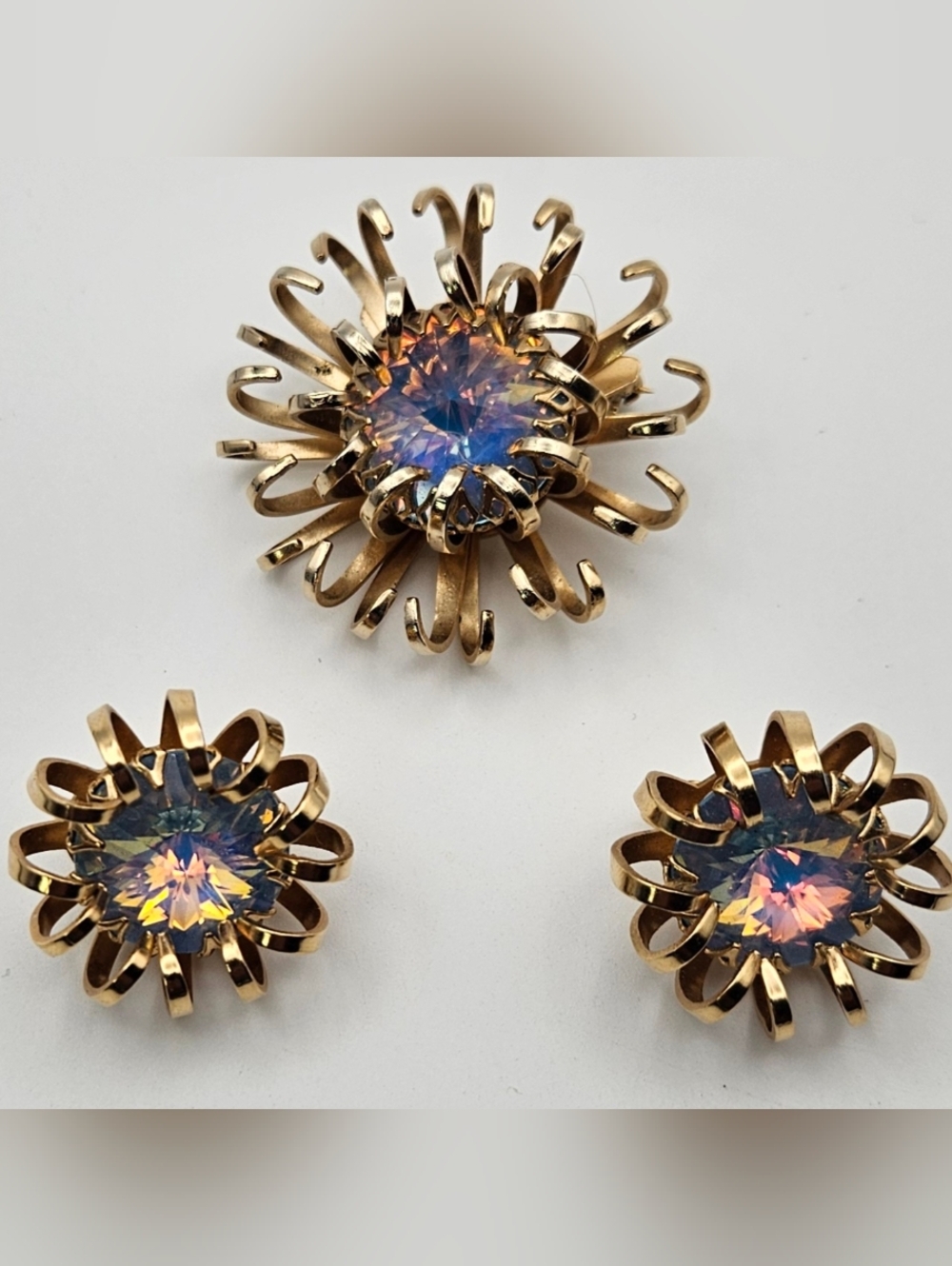 Coventry Windswept Brooch Earrings Set Gold Tone AB Crystal MCM